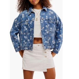 Free People Opal Floral Swing Denim Jacket